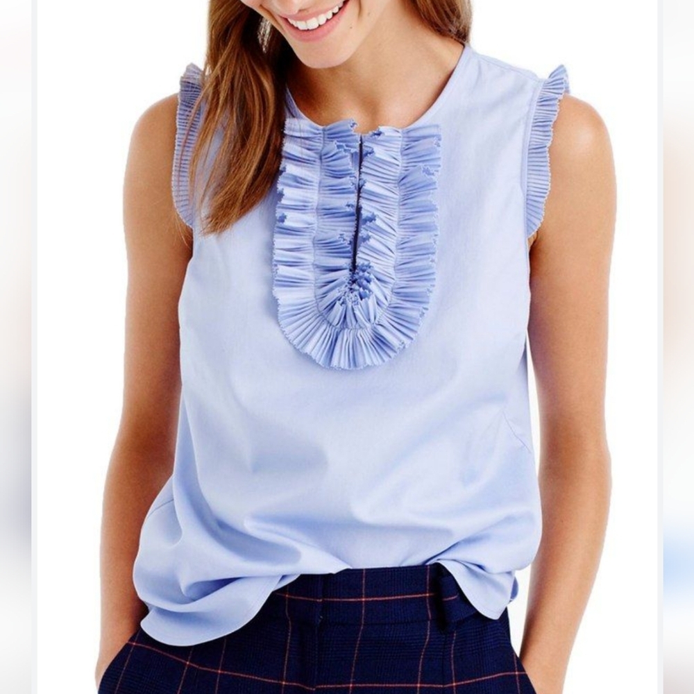 J. Crew Light Blue Ruffle Bib Sleeveless Top
